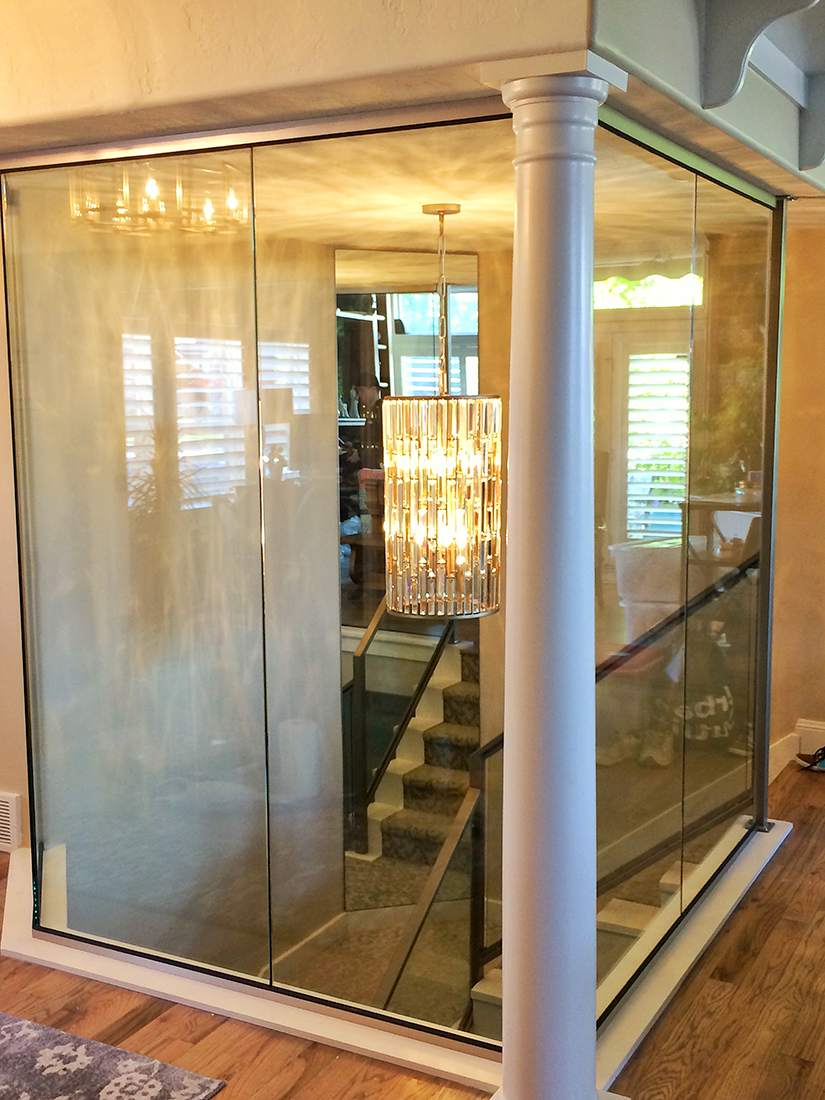 Glass enclosed stairwell entrance