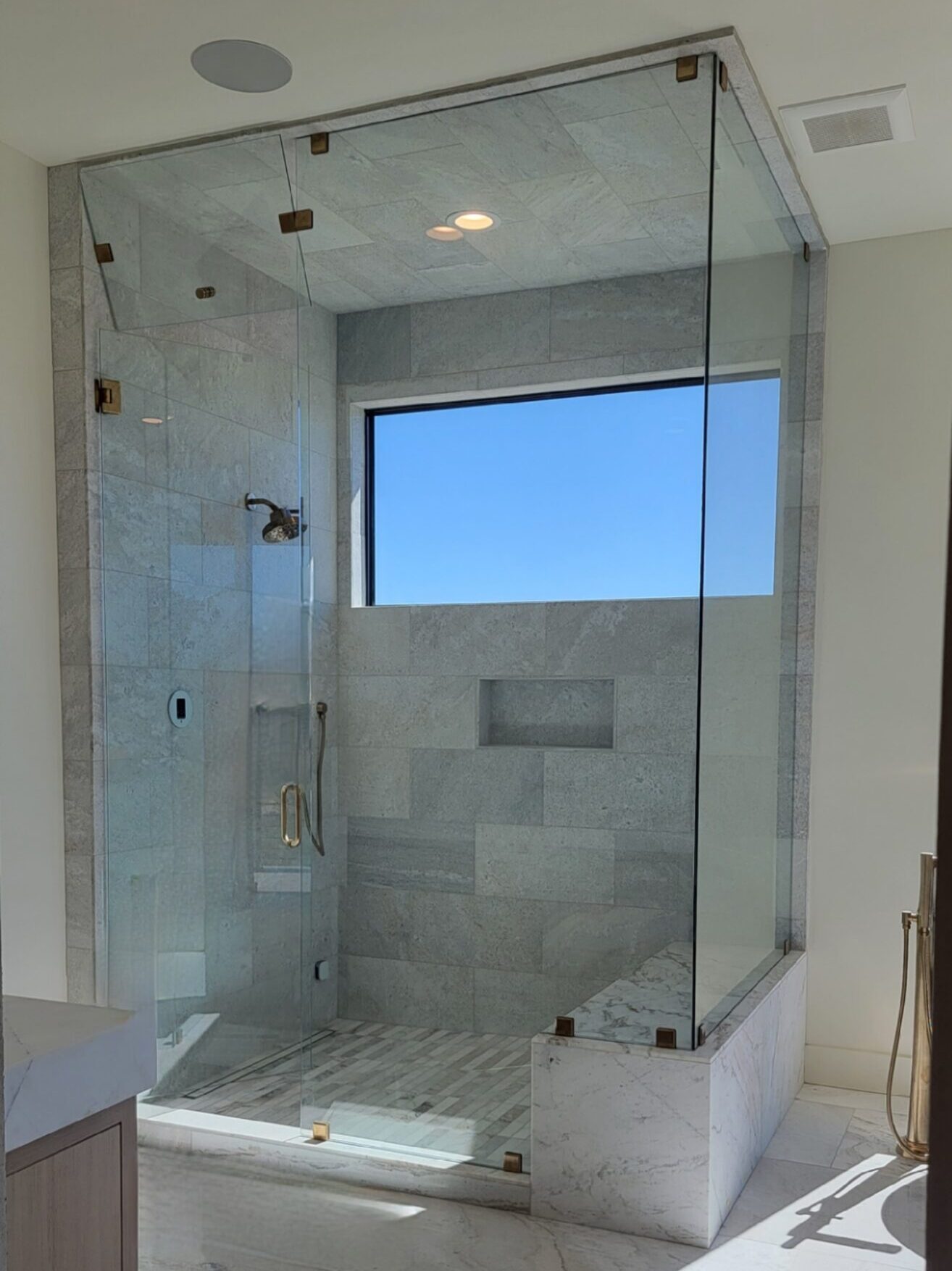 gridded glass shower