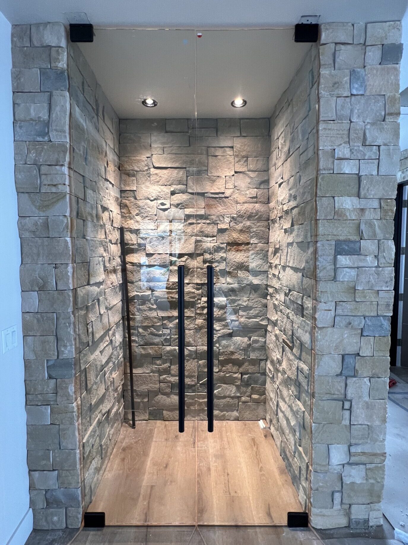 gridded glass shower