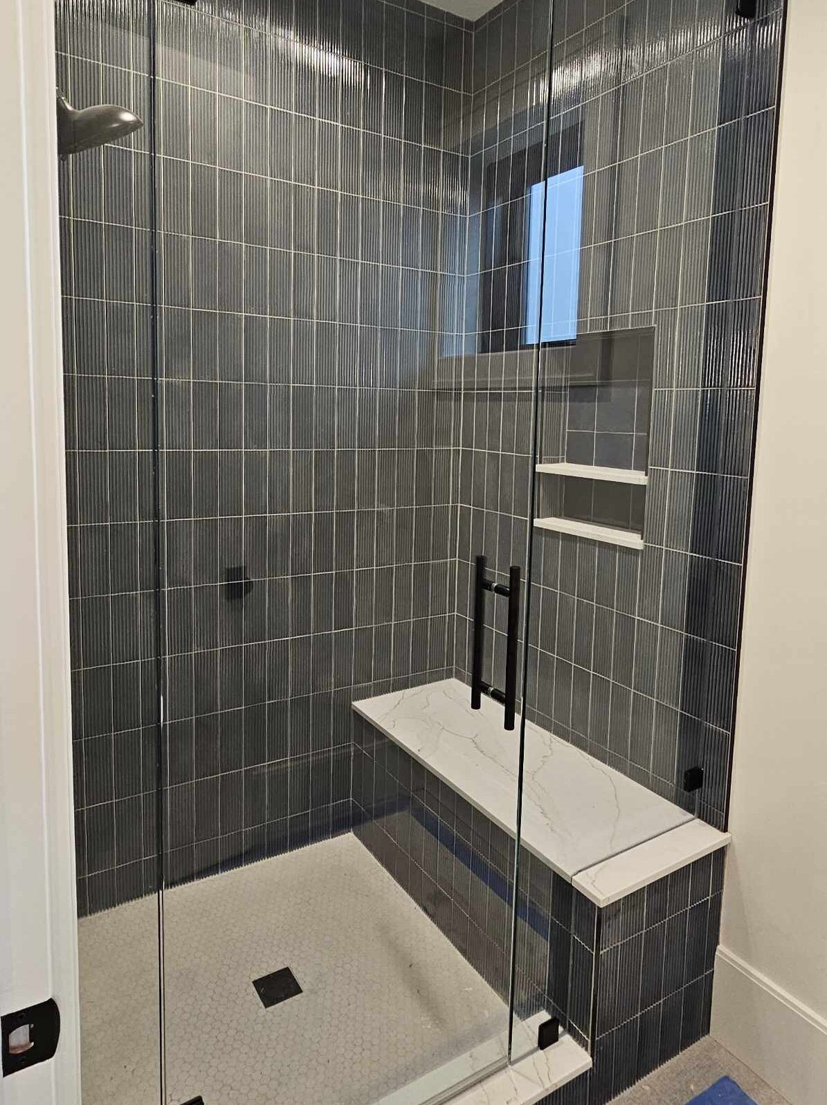 gridded glass shower