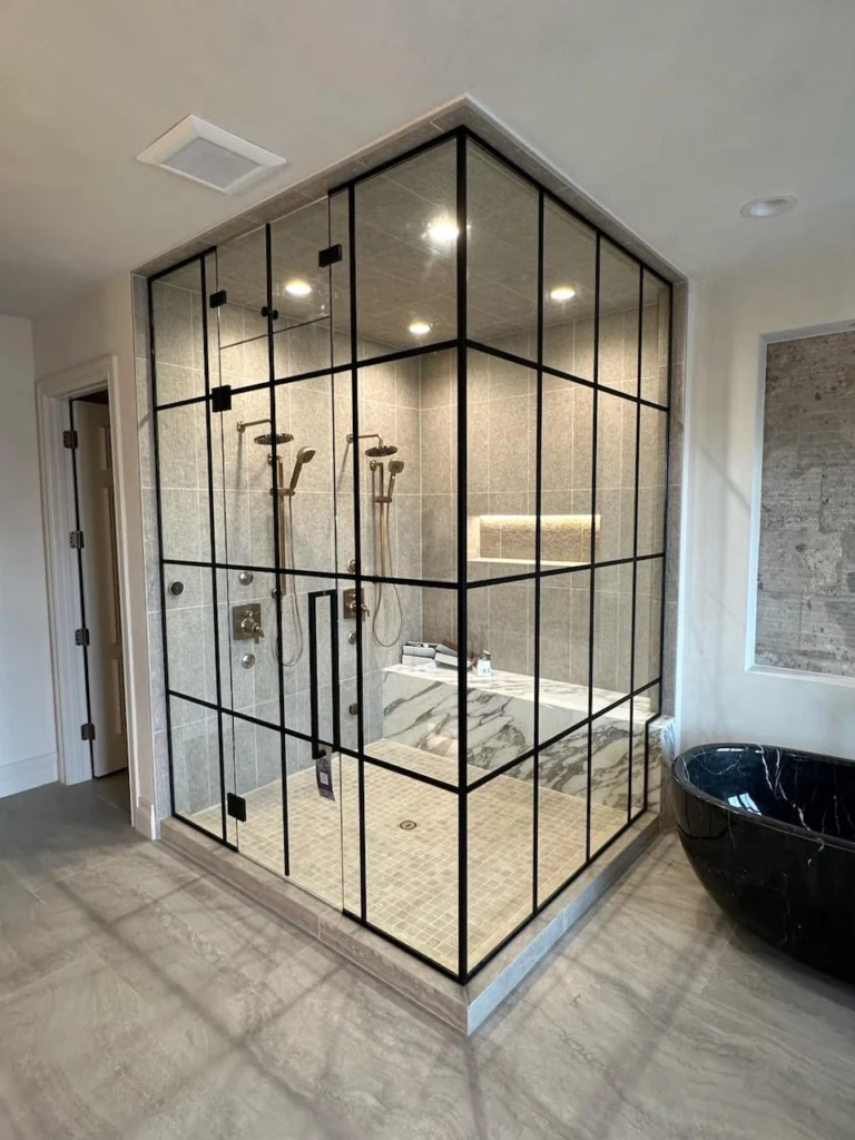 gridded glass shower