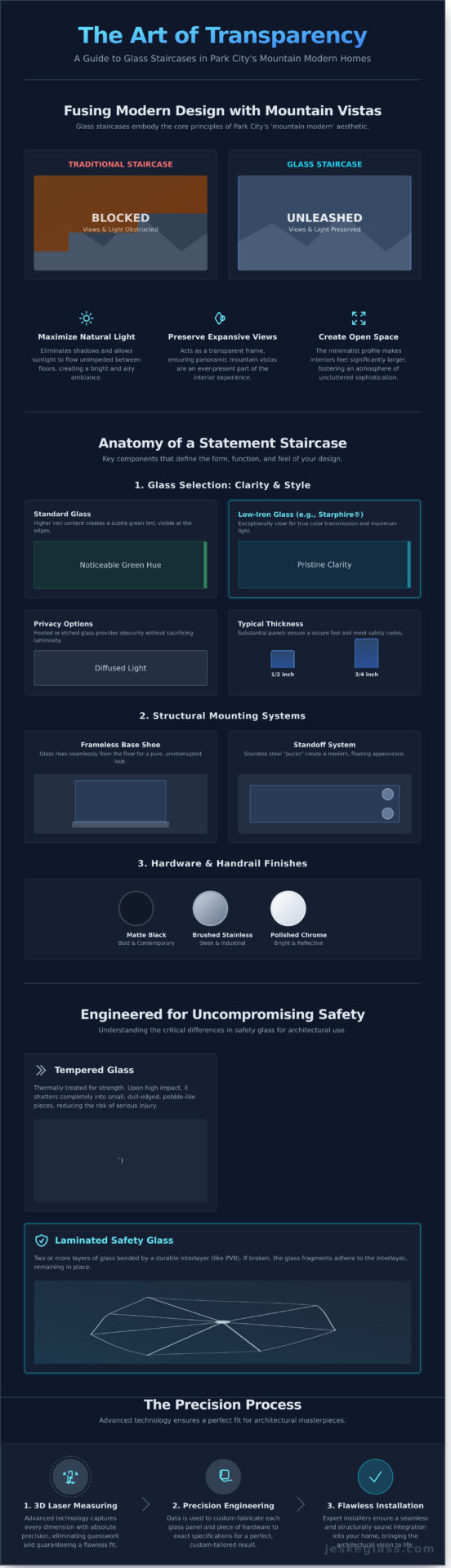 Elevating Park City Homes A Guide to Glass Staircase Design - Infographic - Jeske Glass