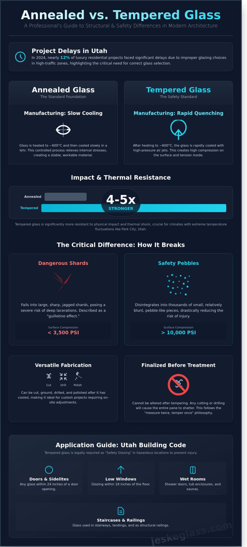 Annealed Glass vs Tempered Glass The 2026 Guide for Park City Homeowners - Infographic - Jeske Glass Annealed Glass vs. Tempered Glass: The 2026 Guide for Park City Homeowners