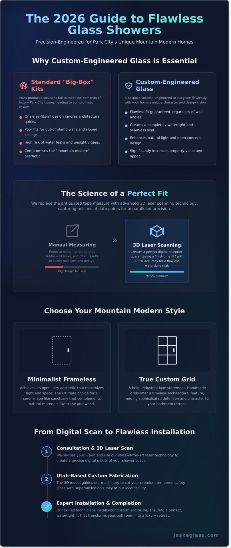Luxury Custom Glass Shower Doors in Park City UT The 2026 Design Installation Guide - Infographic - Jeske Glass